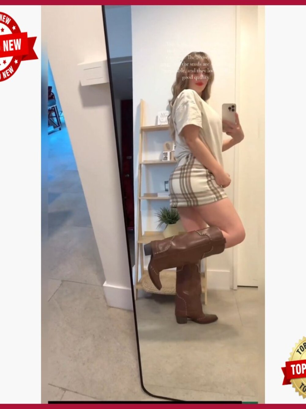 Knee High Fold Over Cowboy Boots Chunky Heel Studded Pull On Snip Toe - Picture 7 of 7